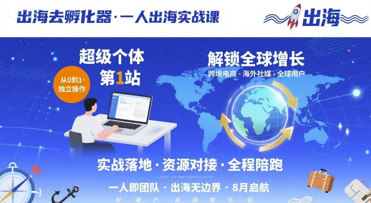 出海去孵化器,一人出海实战课,超级个体第1站,解锁全球增长好创网-专注优质VIP网课 网络创业落地实操课程资源分享 – 每天更新_高质量项目输出好创网