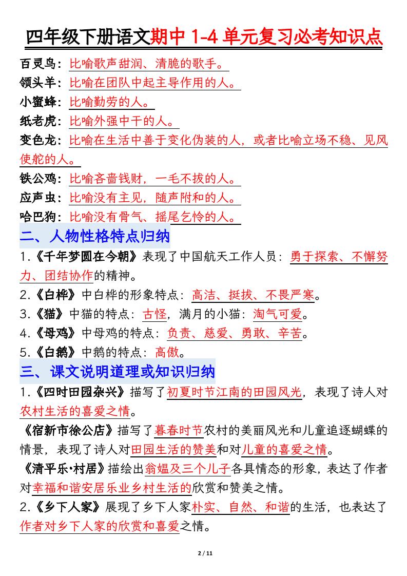 四下语文期中复习必考知识点好创网-专注优质VIP网课 网络创业落地实操课程资源分享 – 每天更新_高质量项目输出好创网