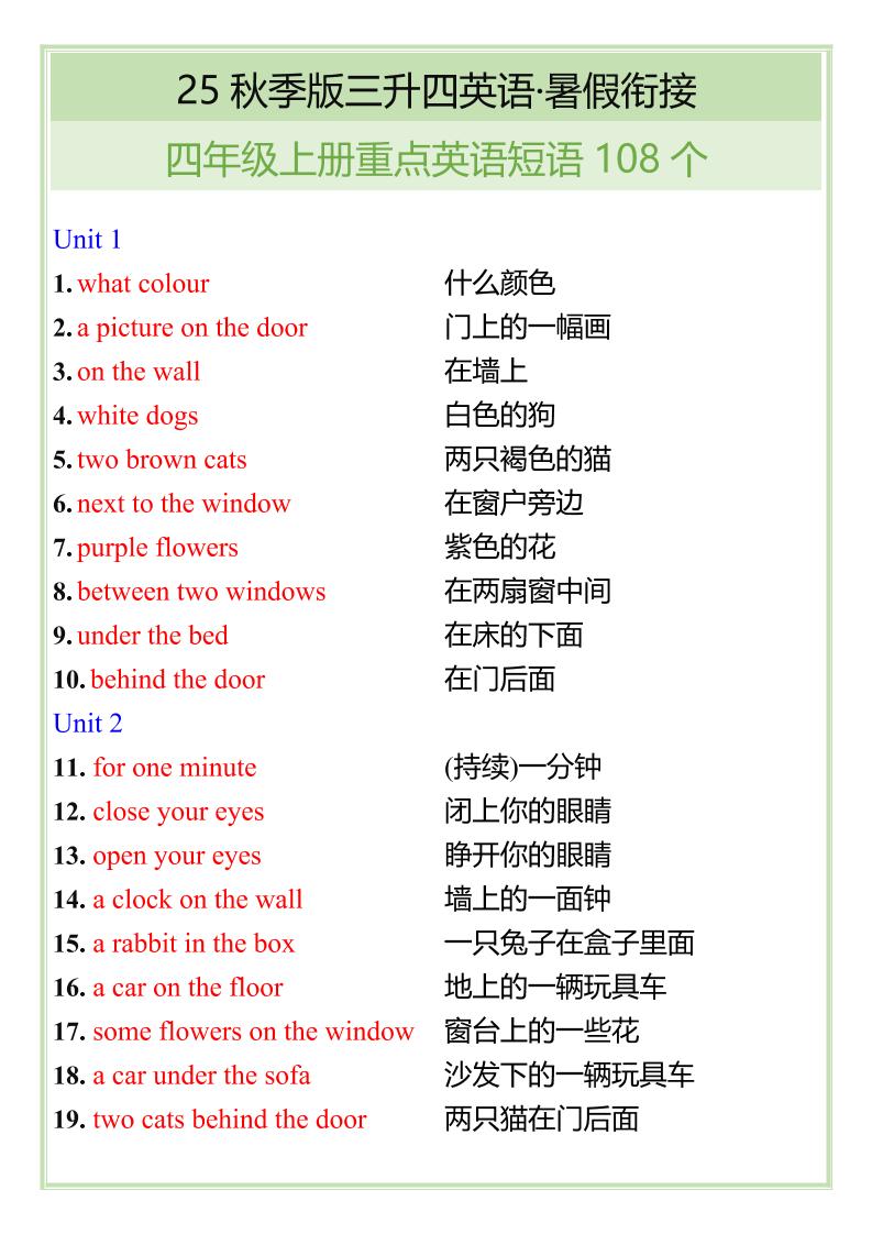 【2025秋新版】四年级上册重点英语短语汇总好创网-专注优质VIP网课 网络创业落地实操课程资源分享 – 每天更新_高质量项目输出好创网