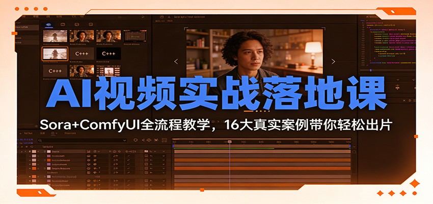 AI视频实战落地课:Sora+ComfyUI全流程教学,16大真实案例带你轻松出片好创网-专注优质VIP网课 网络创业落地实操课程资源分享 – 每天更新_高质量项目输出好创网