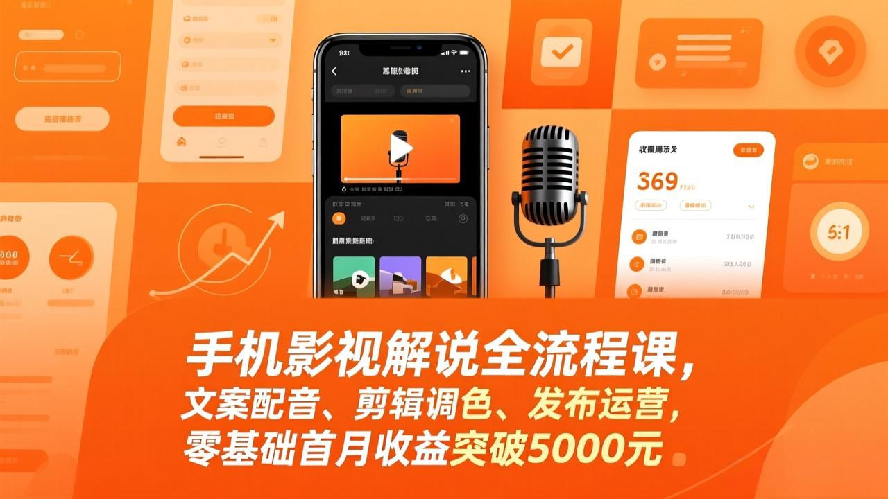 手机影视解说全流程课，文案配音、剪辑调色、发布运营，零基础首月收益突破5000元好创网-专注优质VIP网课 网络创业落地实操课程资源分享 – 每天更新_高质量项目输出好创网