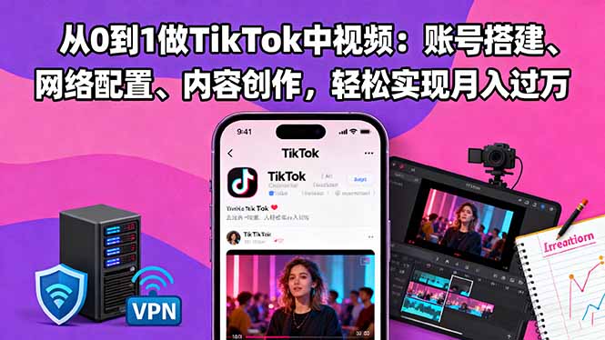 从0到1做TikTok中视频：账号搭建、网络配置、内容创作，轻松实现月入过万好创网-专注优质VIP网课 网络创业落地实操课程资源分享 – 每天更新_高质量项目输出好创网