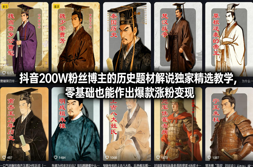 抖音200W粉丝博主的历史题材解说独家精选教学，零基础也能作出爆款涨粉变现好创网-专注优质VIP网课 网络创业落地实操课程资源分享 – 每天更新_高质量项目输出好创网