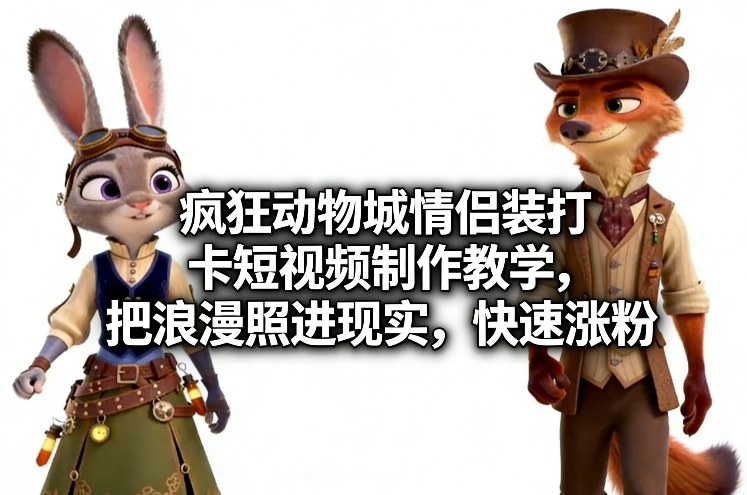 疯狂动物城情侣装打卡短视频制作教学，把浪漫照进现实，快速涨粉好创网-专注优质VIP网课 网络创业落地实操课程资源分享 – 每天更新_高质量项目输出好创网