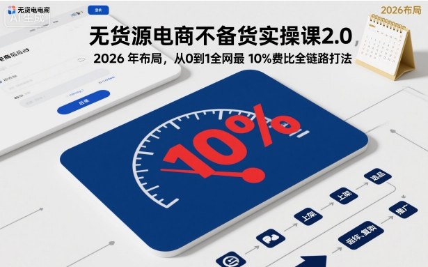 无货源电商不备货实操课2.0，2026年布局，从0到1全网最低10%费比全链路打法【更新中】好创网-专注优质VIP网课 网络创业落地实操课程资源分享 – 每天更新_高质量项目输出好创网