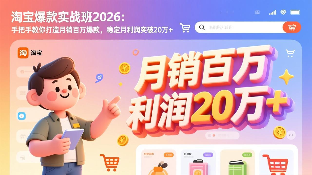 淘宝爆款实战班2026：手把手教你打造月销百万爆款，稳定月利润突破20万+好创网-专注优质VIP网课 网络创业落地实操课程资源分享 – 每天更新_高质量项目输出好创网