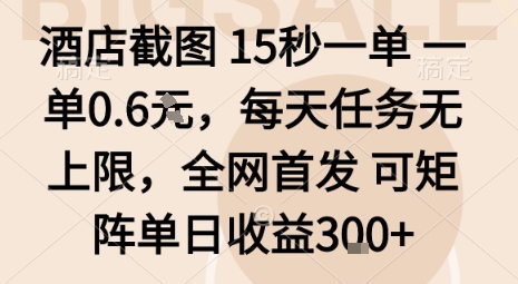 酒店截图15秒一单,一单0.6米,每天任务无上限,全网首发可矩阵单日收益3张【揭秘】好创网-专注优质VIP网课 网络创业落地实操课程资源分享 – 每天更新_高质量项目输出好创网