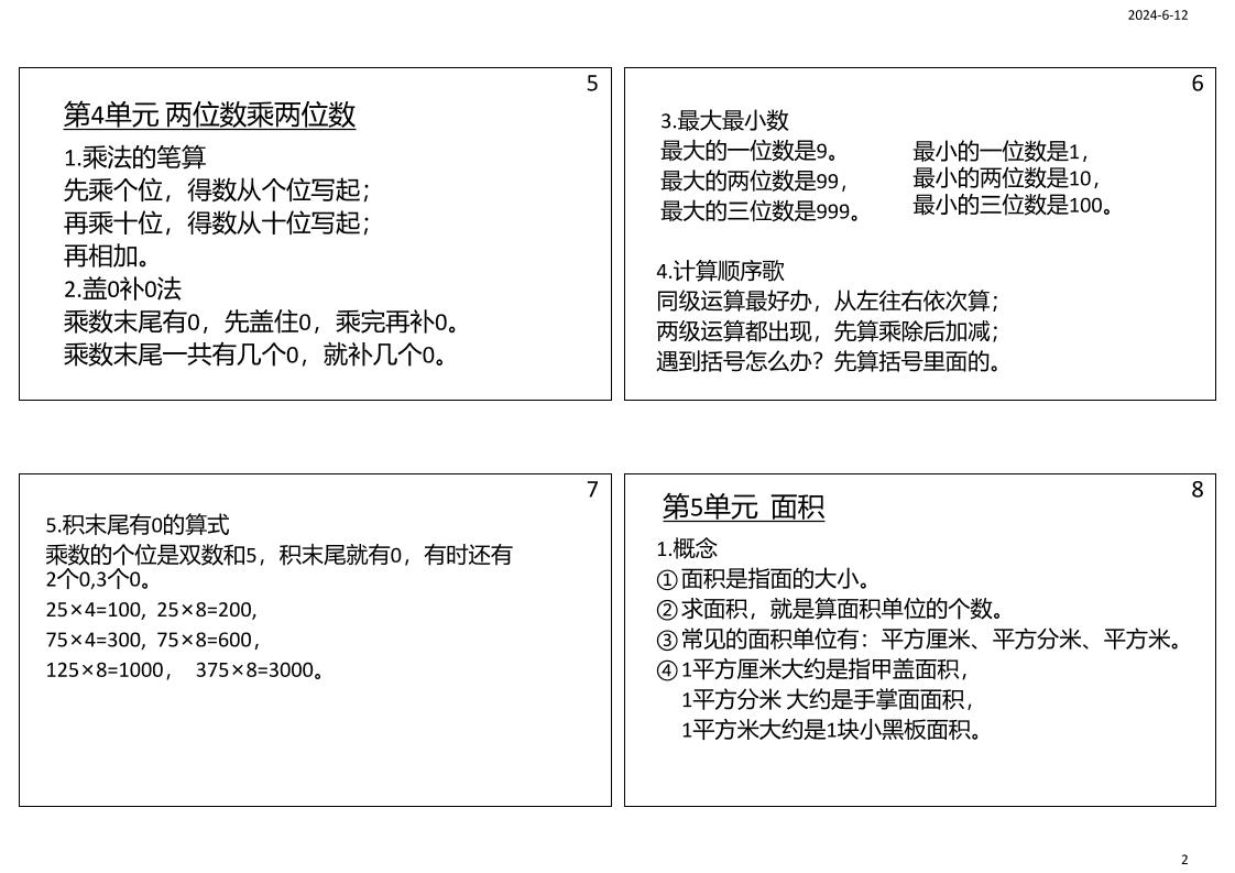 三年级数学下册必背笔记课课贴（4图）好创网-专注优质VIP网课 网络创业落地实操课程资源分享 – 每天更新_高质量项目输出好创网