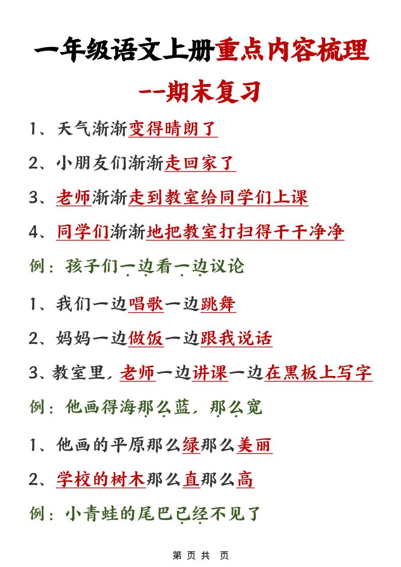 一年级上语文期末重点内容梳理好创网-专注优质VIP网课 网络创业落地实操课程资源分享 – 每天更新_高质量项目输出好创网