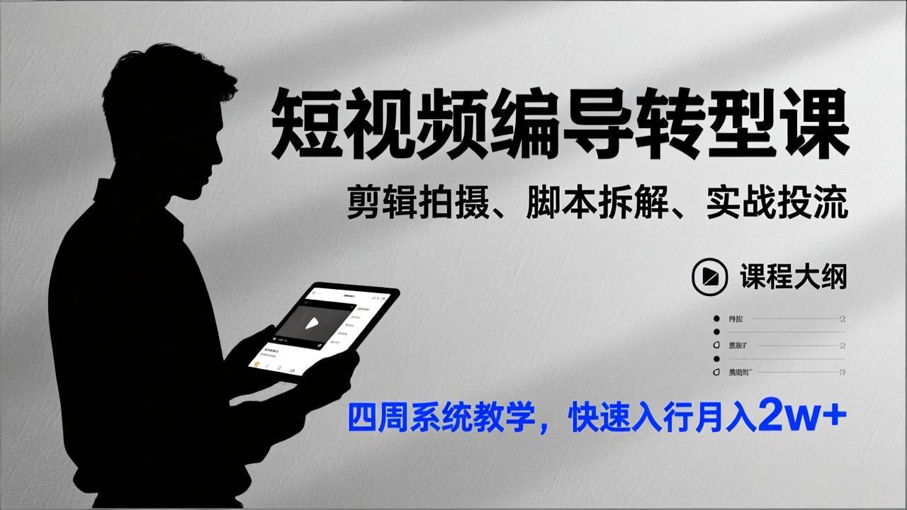 短视频编导转型课，剪辑拍摄、脚本拆解、实战投流，四周系统教学，快速入行月入2w+好创网-专注优质VIP网课 网络创业落地实操课程资源分享 – 每天更新_高质量项目输出好创网