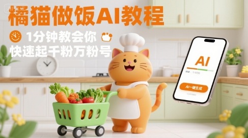 有趣的橘猫买菜做饭视频,用AI一键搞定,1分钟教会你,快速起千粉万粉号好创网-专注优质VIP网课 网络创业落地实操课程资源分享 – 每天更新_高质量项目输出好创网