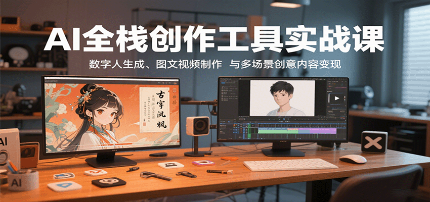 AI全栈创作工具实战课:数字人生成、图文视频制作与多场景创意内容变现好创网-专注优质VIP网课 网络创业落地实操课程资源分享 – 每天更新_高质量项目输出好创网