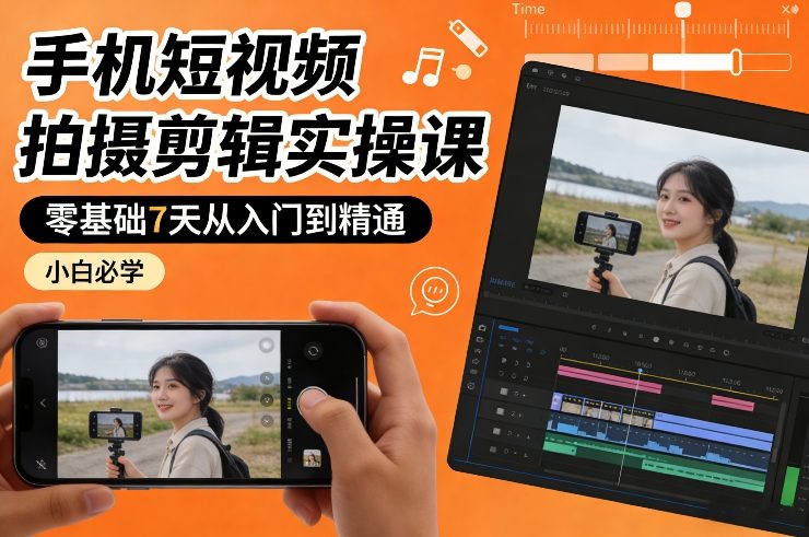 手机短视频拍摄剪辑实操课，零基础7天从入门到精通，小白必学好创网-专注优质VIP网课 网络创业落地实操课程资源分享 – 每天更新_高质量项目输出好创网