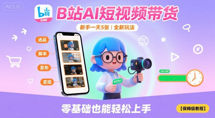 B站AI短视频带货,新手一天5张,全新玩法【保姆级教程】好创网-专注优质VIP网课 网络创业落地实操课程资源分享 – 每天更新_高质量项目输出好创网