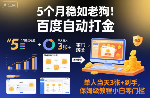 5个月稳如老狗!百度自动打金,单人当天3张+到手,保姆级教程小白零门槛【揭秘】好创网-专注优质VIP网课 网络创业落地实操课程资源分享 – 每天更新_高质量项目输出好创网