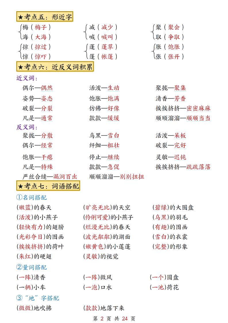 三下语文1-8单元考点总结（24页）好创网-专注优质VIP网课 网络创业落地实操课程资源分享 – 每天更新_高质量项目输出好创网