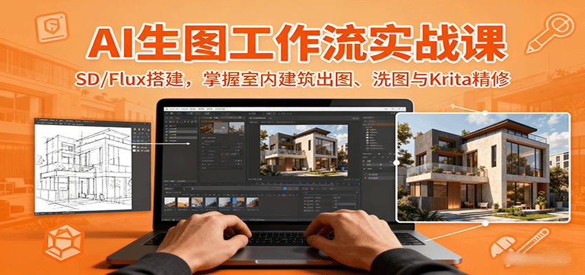 AI生图工作流实战课:SD/Flux搭建,掌握室内建筑出图、洗图与Krita精修好创网-专注优质VIP网课 网络创业落地实操课程资源分享 – 每天更新_高质量项目输出好创网