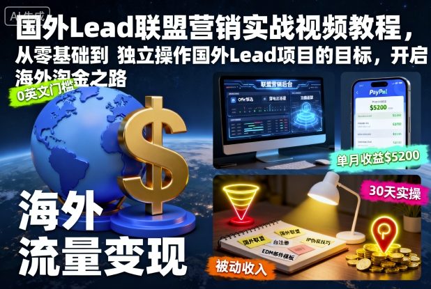 国外Lead联盟营销实战视频教程,从零基础到独立操作国外Lead项目的目标,开启海外淘金之路好创网-专注优质VIP网课 网络创业落地实操课程资源分享 – 每天更新_高质量项目输出好创网