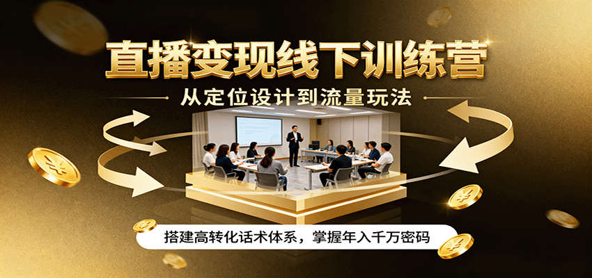 直播变现线下训练营,从定位设计到流量玩法,搭建高转化话术体系,掌握年入千万密码好创网-专注优质VIP网课 网络创业落地实操课程资源分享 – 每天更新_高质量项目输出好创网