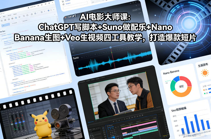 AI电影大师课：ChatGPT写脚本+Suno做配乐+Nano Banana生图+Veo生视频，打造爆款短片好创网-专注优质VIP网课 网络创业落地实操课程资源分享 – 每天更新_高质量项目输出好创网