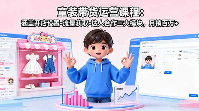 童装带货运营课程：涵盖开店设置-流量获取-达人合作三大模块，月销百万+好创网-专注优质VIP网课 网络创业落地实操课程资源分享 – 每天更新_高质量项目输出好创网