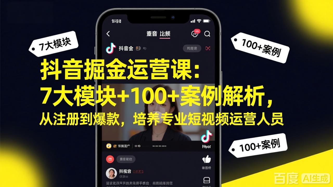 抖音掘金运营课：7大模块+100+案例解析，从注册到爆款，培养专业短视频运营人员好创网-专注优质VIP网课 网络创业落地实操课程资源分享 – 每天更新_高质量项目输出好创网