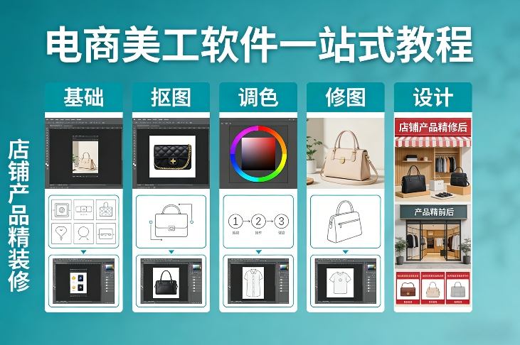 电商美工软件一站式教程，基础/抠图/调色/修图/设计，店铺产品精装修好创网-专注优质VIP网课 网络创业落地实操课程资源分享 – 每天更新_高质量项目输出好创网
