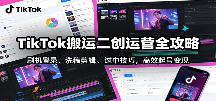 TikTok搬运二创运营全攻略：刷机登录、洗稿剪辑 、过中技巧，高效起号变现好创网-专注优质VIP网课 网络创业落地实操课程资源分享 – 每天更新_高质量项目输出好创网