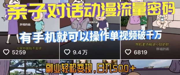 AI引爆短视频，亲子对话动漫流量密码，有手机就可以操作，单视频破千万播放，副业轻松变现，日入5张【揭秘】好创网-专注优质VIP网课 网络创业落地实操课程资源分享 – 每天更新_高质量项目输出好创网