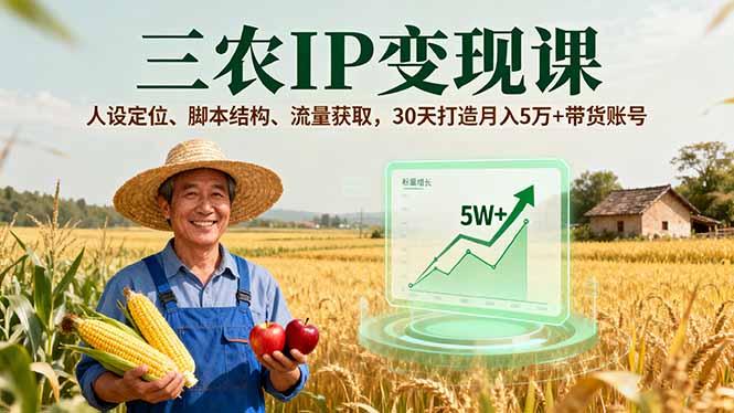 三农IP变现课,人设定位、脚本结构、流量获取,30天打造月入5万+带货账号好创网-专注优质VIP网课 网络创业落地实操课程资源分享 – 每天更新_高质量项目输出好创网