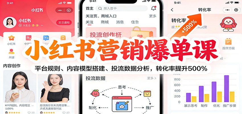 小红书营销爆单课：平台规则、内容模型搭建、投流数据分析，转化率提升500%好创网-专注优质VIP网课 网络创业落地实操课程资源分享 – 每天更新_高质量项目输出好创网