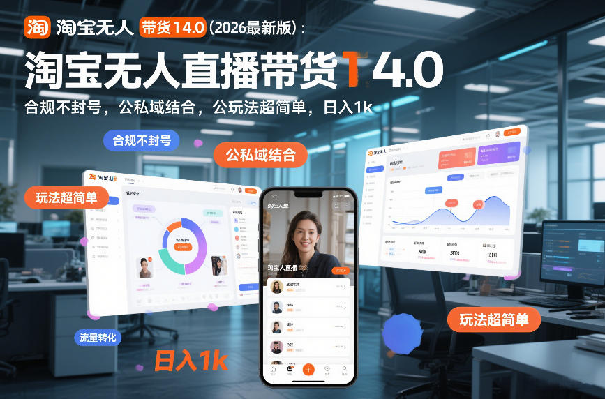 淘宝无人直播带货14.0(2026最新版)：合规不封号，公私域结合，玩法超简单，日入1k+【揭秘】好创网-专注优质VIP网课 网络创业落地实操课程资源分享 – 每天更新_高质量项目输出好创网