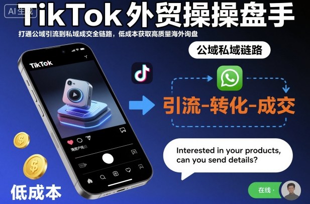 TikTok外贸操盘手,打通公域引流到私域成交全链路,低成本获取高质量海外询盘好创网-专注优质VIP网课 网络创业落地实操课程资源分享 – 每天更新_高质量项目输出好创网