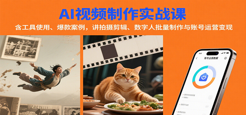 AI视频制作实战:含工具使用、爆款案例,讲拍摄剪辑、数字人批量制作与账号运营变现好创网-专注优质VIP网课 网络创业落地实操课程资源分享 – 每天更新_高质量项目输出好创网