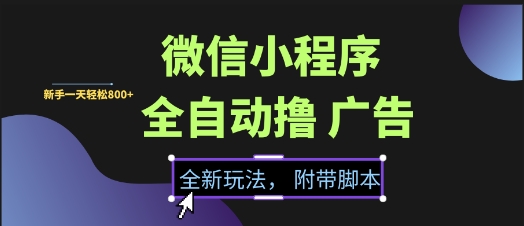 微信小程序全自动撸广告项目,彻底解决没流量的问题,新手一天8张+【揭秘】好创网-专注优质VIP网课 网络创业落地实操课程资源分享 – 每天更新_高质量项目输出好创网