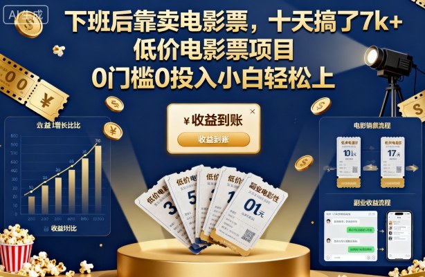 下班后靠卖电影票，十天搞了7k+，低价电影票项目，0门槛0投入小白轻松上手【揭秘】好创网-专注优质VIP网课 网络创业落地实操课程资源分享 – 每天更新_高质量项目输出好创网