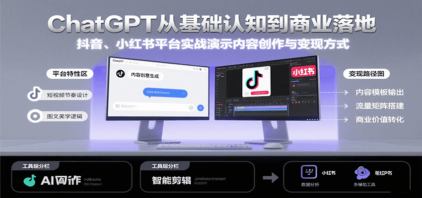 ChatGPT从基础认知到商业落地,实战演示抖音、小红书等平台的内容创作与变现好创网-专注优质VIP网课 网络创业落地实操课程资源分享 – 每天更新_高质量项目输出好创网