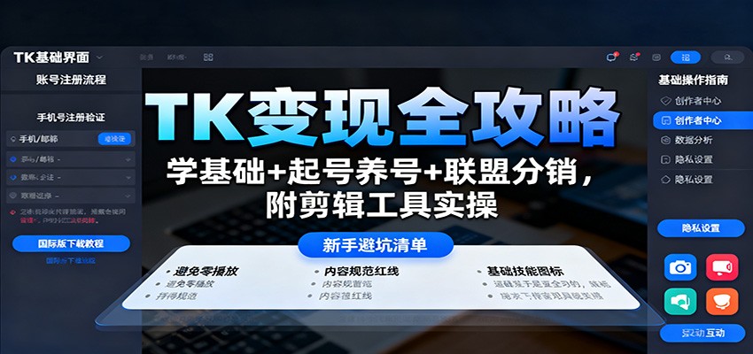 TK变现全攻略：学基础+起号养号+联盟分销，附剪辑工具实操好创网-专注优质VIP网课 网络创业落地实操课程资源分享 – 每天更新_高质量项目输出好创网