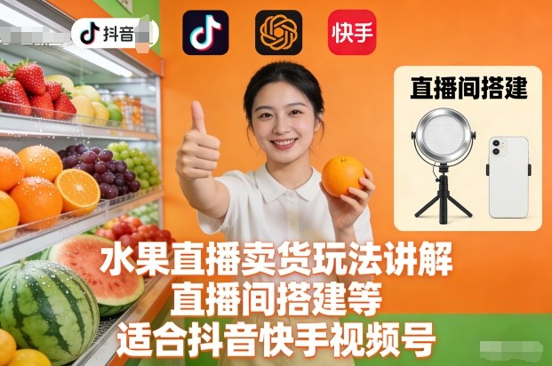 水果直播卖货玩法讲解、直播间搭建等,适合抖音快手视频号好创网-专注优质VIP网课 网络创业落地实操课程资源分享 – 每天更新_高质量项目输出好创网