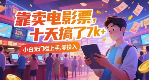 靠卖电影票，十天搞了7k+，小白无门槛上手，零投入【揭秘】好创网-专注优质VIP网课 网络创业落地实操课程资源分享 – 每天更新_高质量项目输出好创网
