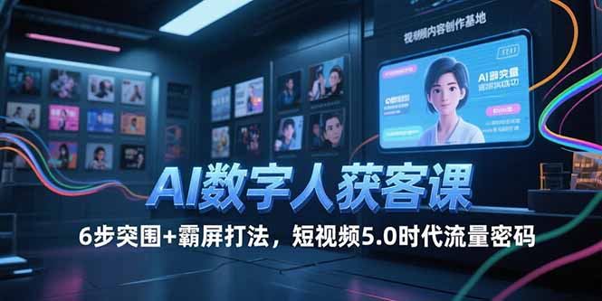 AI数字人获客课，6步突围+霸屏打法，短视频5.0时代流量密码好创网-专注优质VIP网课 网络创业落地实操课程资源分享 – 每天更新_高质量项目输出好创网