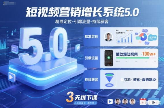 短视频营销增长系统5.0，精准定位-引爆流量-持续获客，3天线下课(音频+图片)好创网-专注优质VIP网课 网络创业落地实操课程资源分享 – 每天更新_高质量项目输出好创网