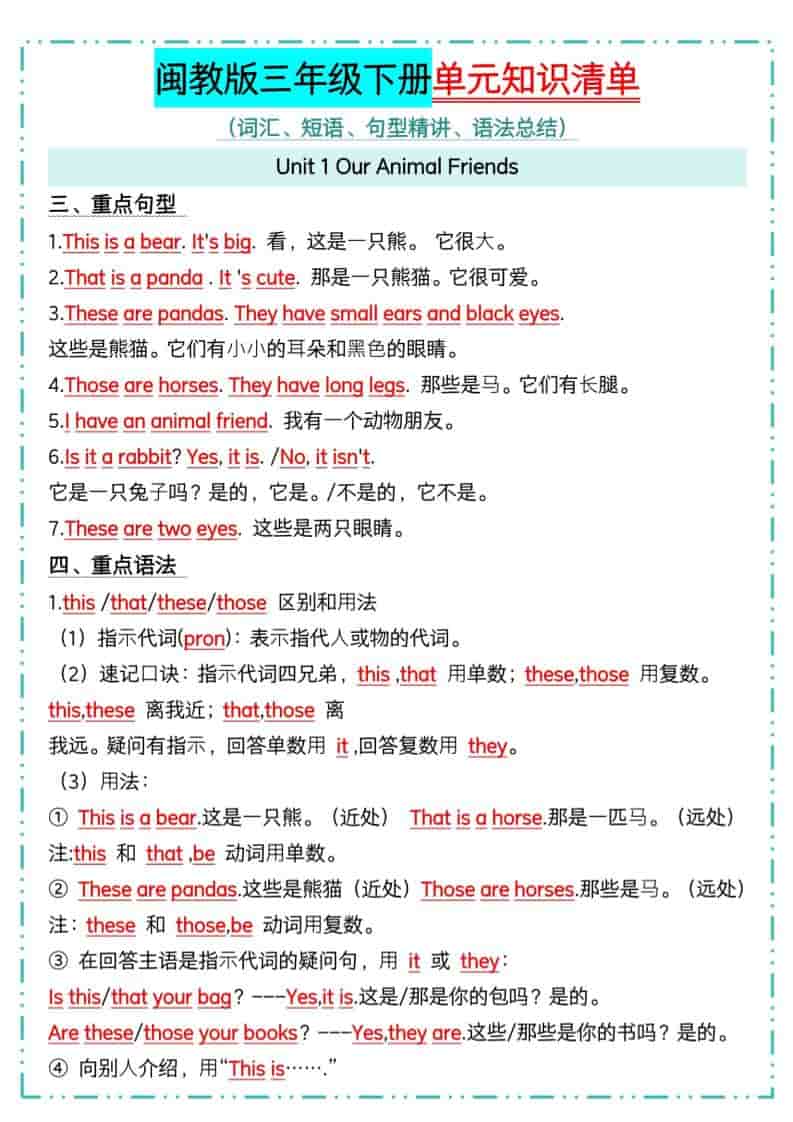 三年级下英语1-6单元知识点汇总《闽教版》好创网-专注优质VIP网课 网络创业落地实操课程资源分享 – 每天更新_高质量项目输出好创网