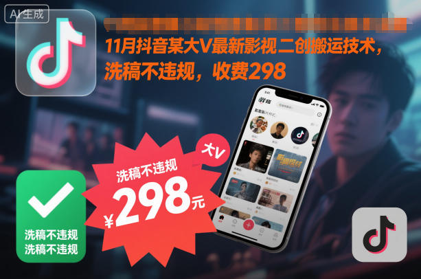 11月抖音某大V最新影视二创搬运技术，洗稿不违规，收费298好创网-专注优质VIP网课 网络创业落地实操课程资源分享 – 每天更新_高质量项目输出好创网