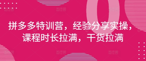 拼多多特训营，经验分享实操，课程时长拉满，干货拉满(更新25年4月)好创网-专注优质VIP网课 网络创业落地实操课程资源分享 – 每天更新_高质量项目输出好创网
