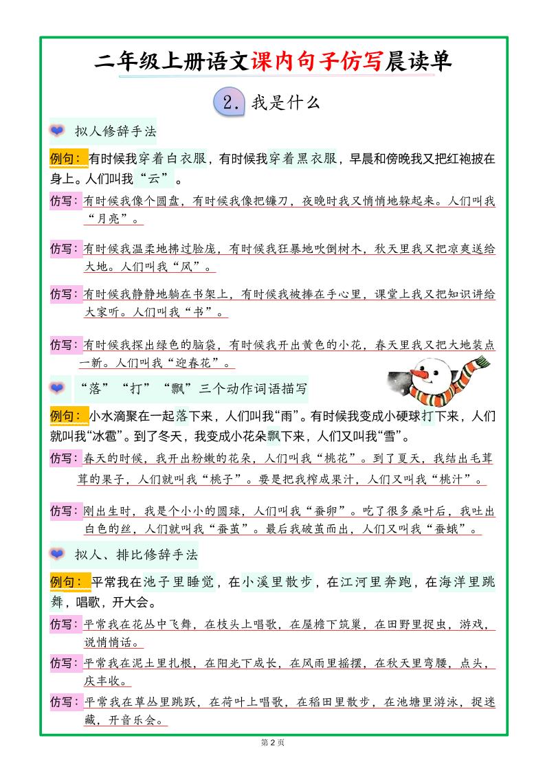 新二上语文课内句子仿写晨读单（18页）好创网-专注优质VIP网课 网络创业落地实操课程资源分享 – 每天更新_高质量项目输出好创网