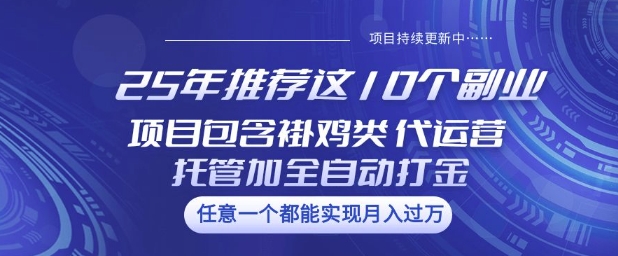25年推荐这10个副业项目包含褂鸡类、代运营托管类、全自动打金类【揭秘】好创网-专注优质VIP网课 网络创业落地实操课程资源分享 – 每天更新_高质量项目输出好创网