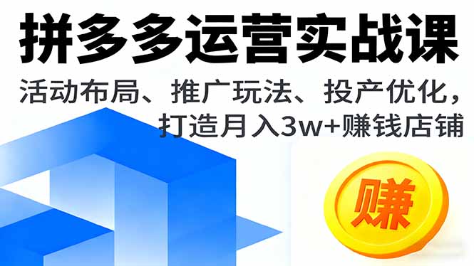 拼多多运营实战课,活动布局、推广玩法、投产优化,打造月入3w+赚钱店铺好创网-专注优质VIP网课 网络创业落地实操课程资源分享 – 每天更新_高质量项目输出好创网