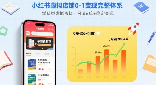 小红书虚拟店铺0-1变现完整体系:卖学科类虚拟资料,一天6张+,很稳定【已完结】好创网-专注优质VIP网课 网络创业落地实操课程资源分享 – 每天更新_高质量项目输出好创网