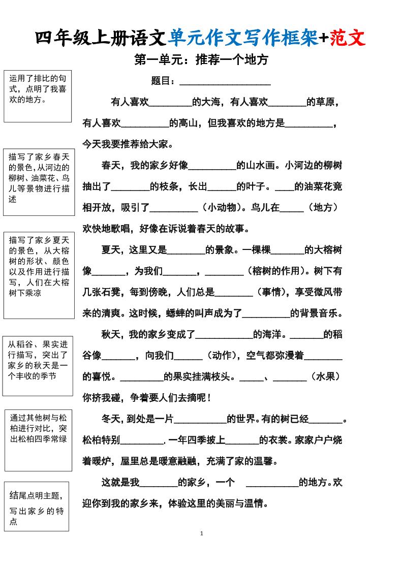 四上语文1-8单元作文写作框架+范文34页好创网-专注优质VIP网课 网络创业落地实操课程资源分享 – 每天更新_高质量项目输出好创网